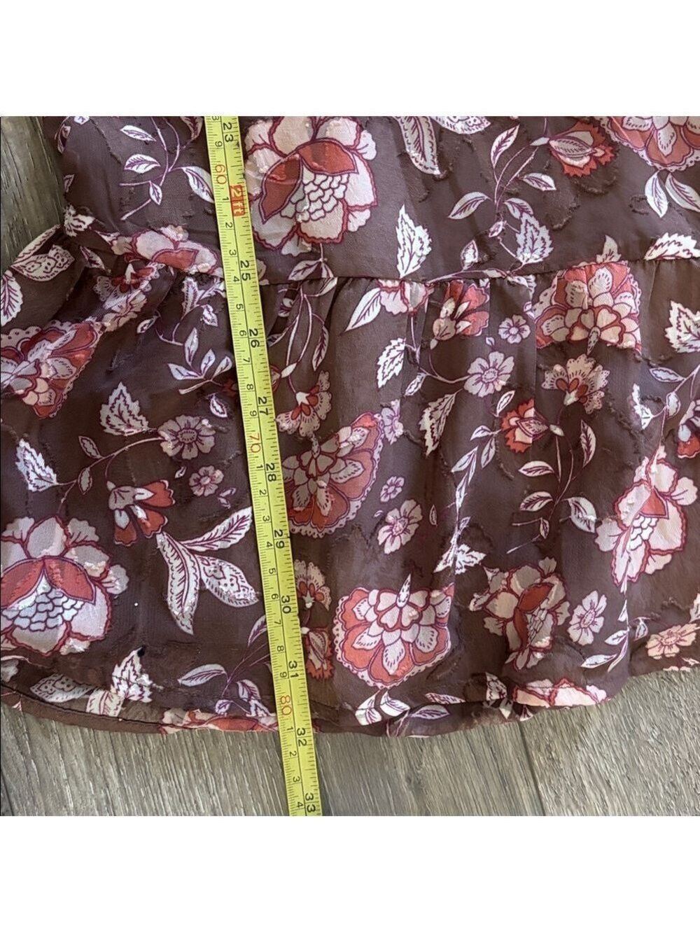 *Dynamite Brown Floral Cutout Puff Sleeve Ruffle Hem Mini Dress NWT Small 0573 - Picture 10 of 10